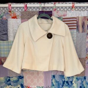 Vintage Cream Cropped Jacket with Large Button